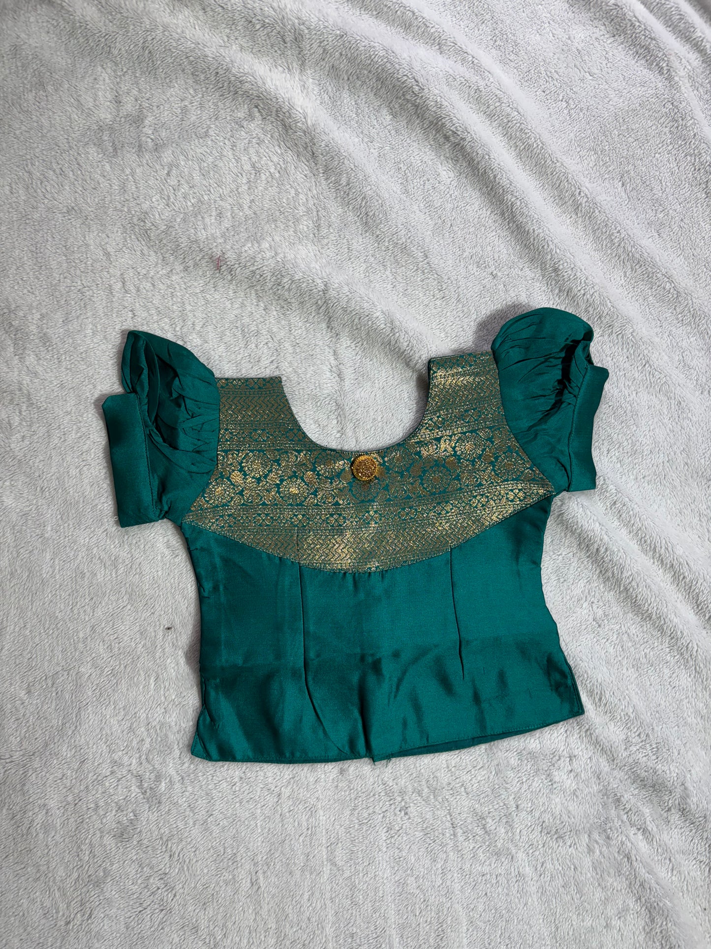 Dark green blouse with mustard yellow lehenga pattu pavadai