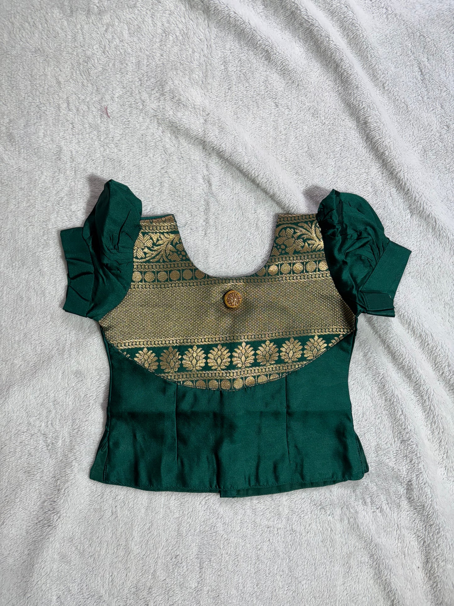 Dark green blouse with pista green lehenga pattu pavadai blouse with
