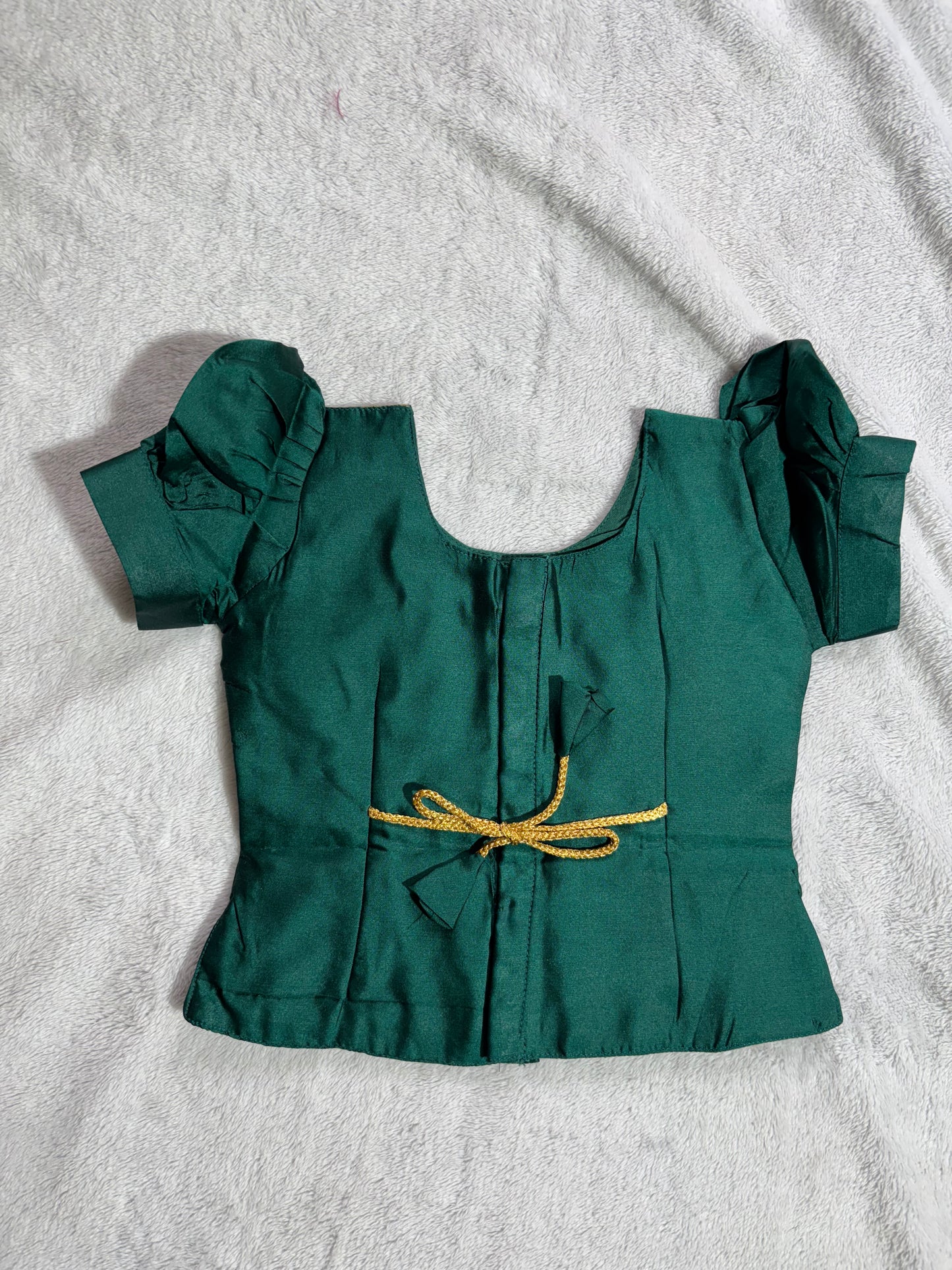 Dark green blouse with pista green lehenga pattu pavadai blouse with