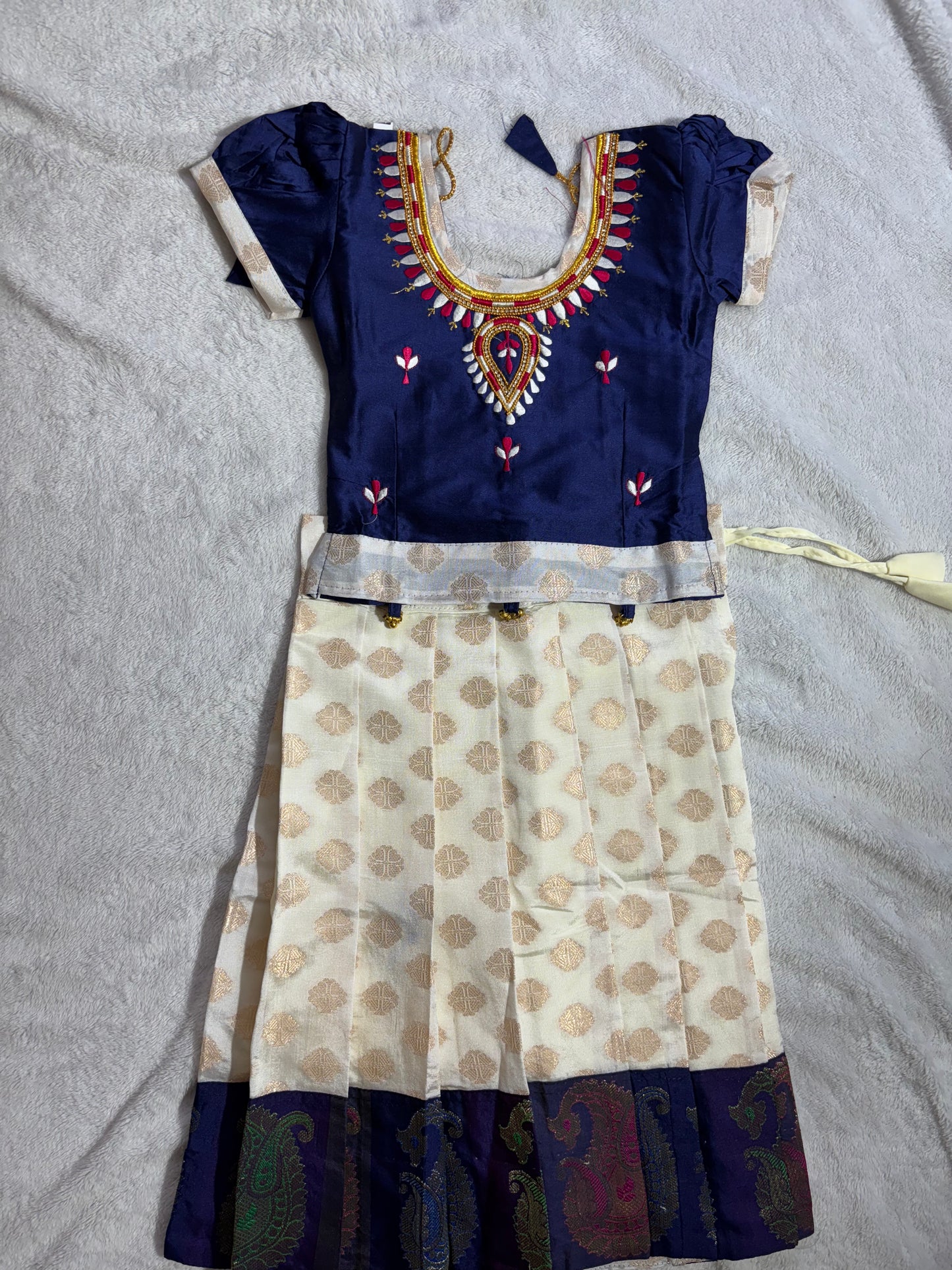 Blue and half white pattu Pavade