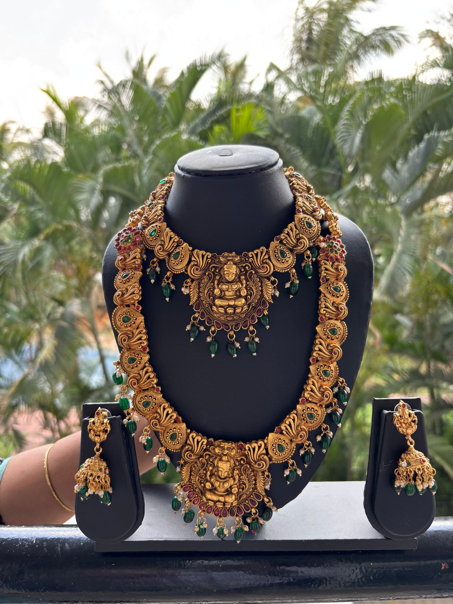 A stunning Traditional Antique temple jewellery set with green beads