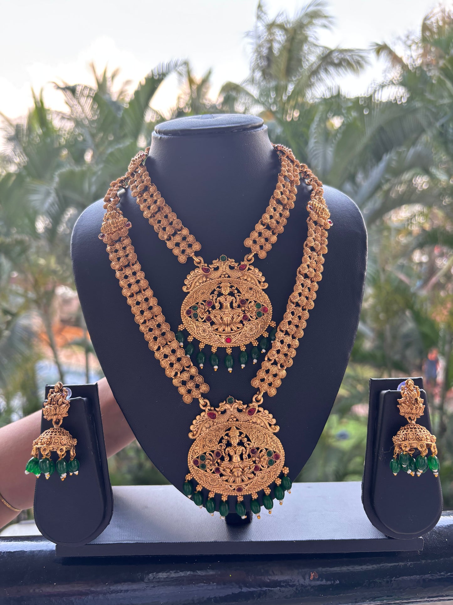 A stunning Traditional Antique temple jewellery set with green beads