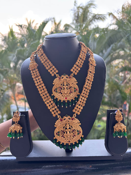 A stunning Traditional Antique temple jewellery set with green beads