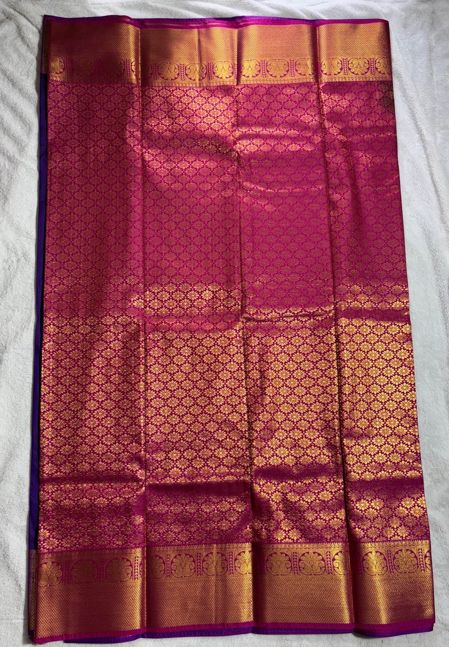 Purple with Pink contrast blouse Kanchipuram handloom soft silk saree