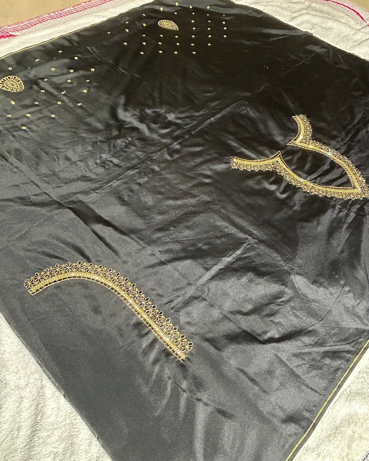 Silk blouse material with work - Black