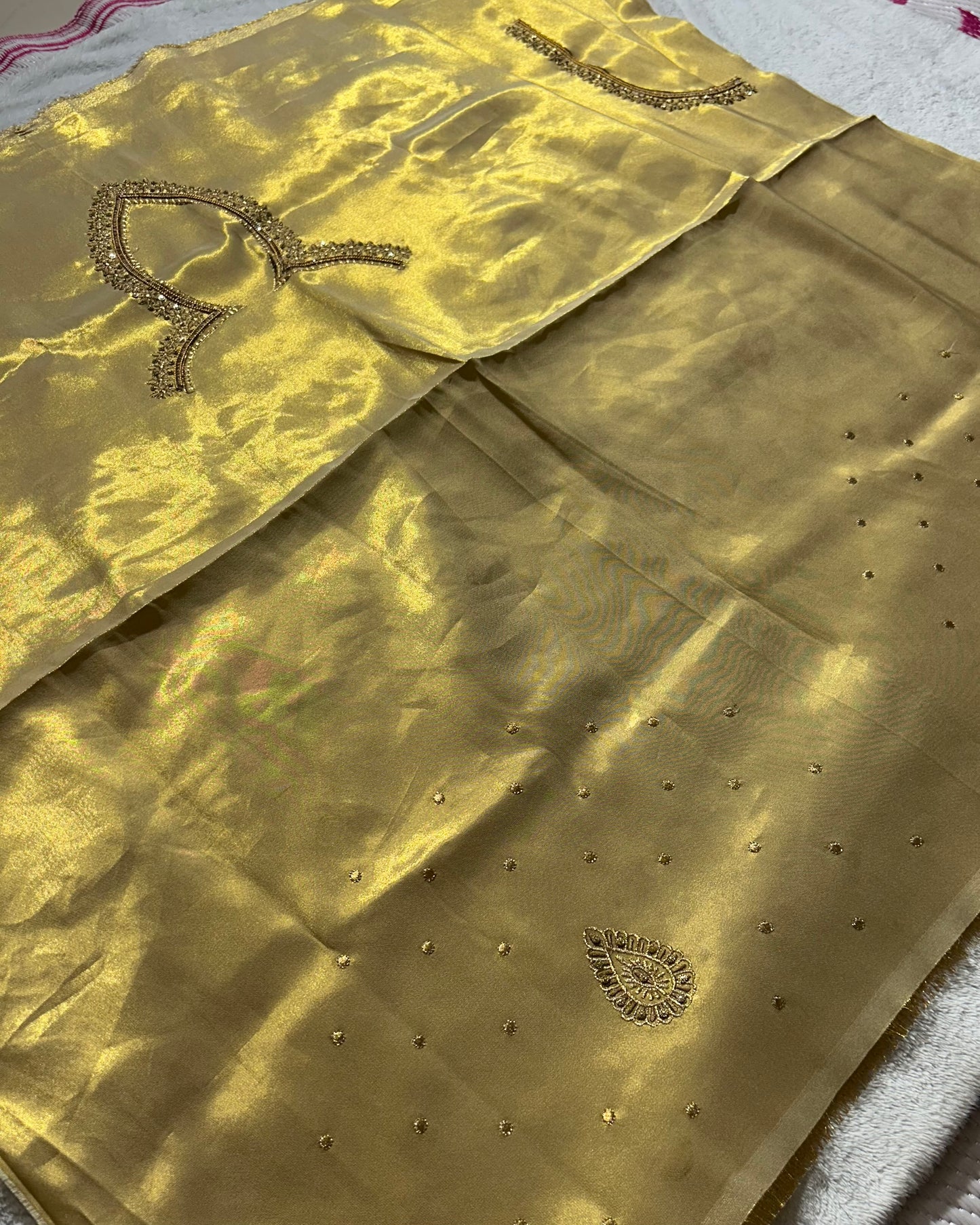 Silk Blouse material with work - Golden