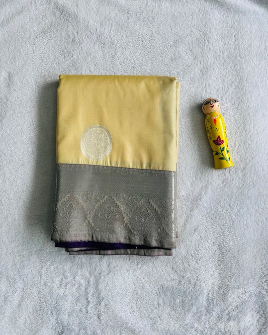 Off white with Purple Kanchipuram handloom soft silk saree