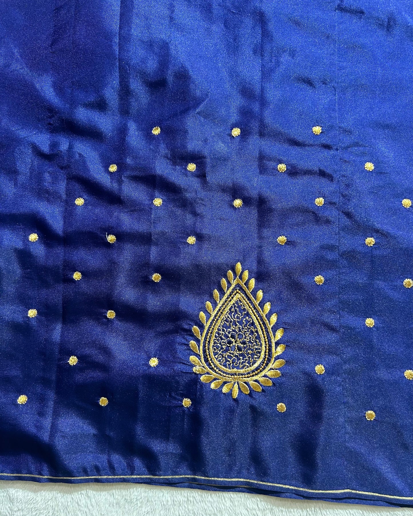 Silk Blouse Material with work - Navy Blue