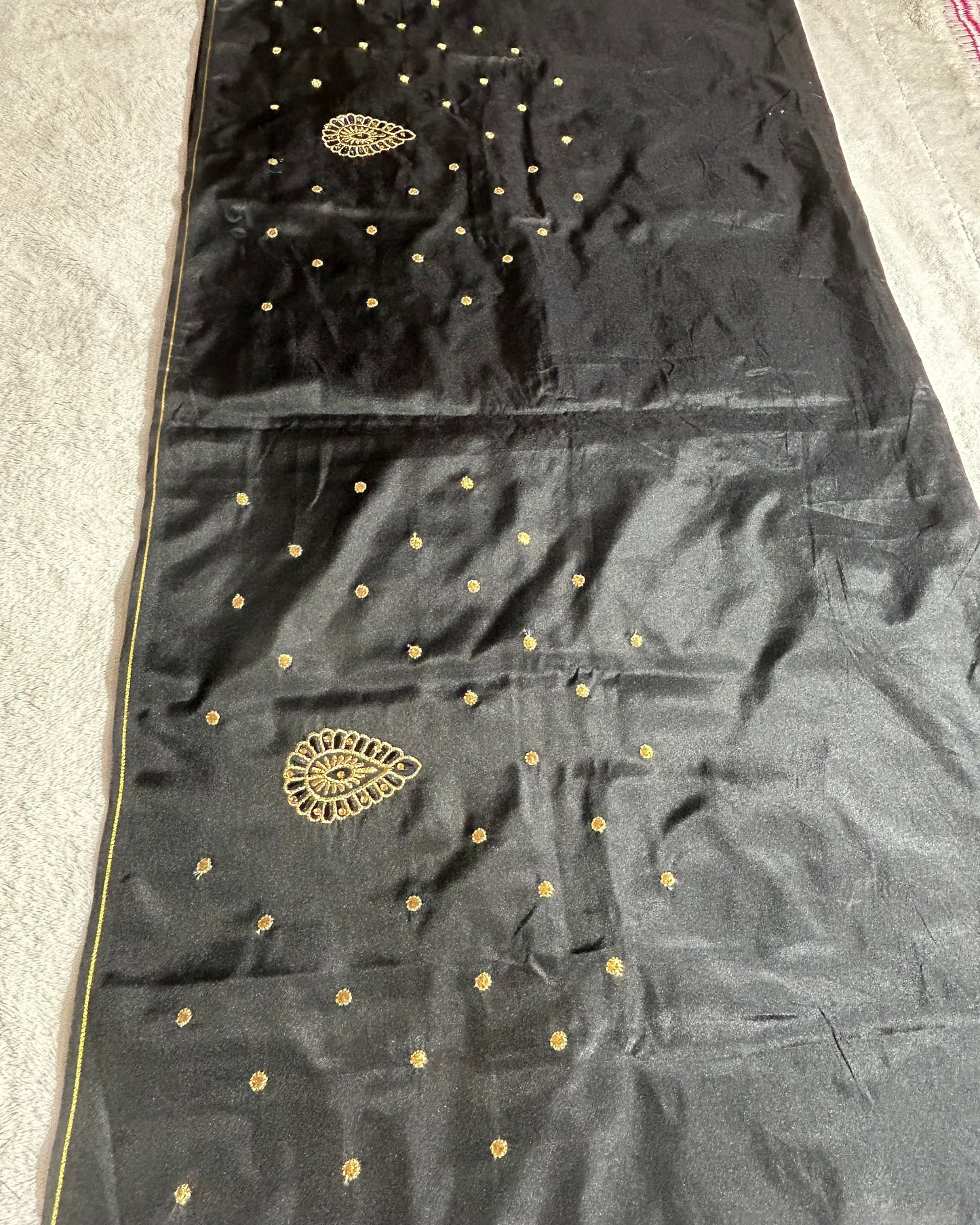 Silk blouse material with work - Black