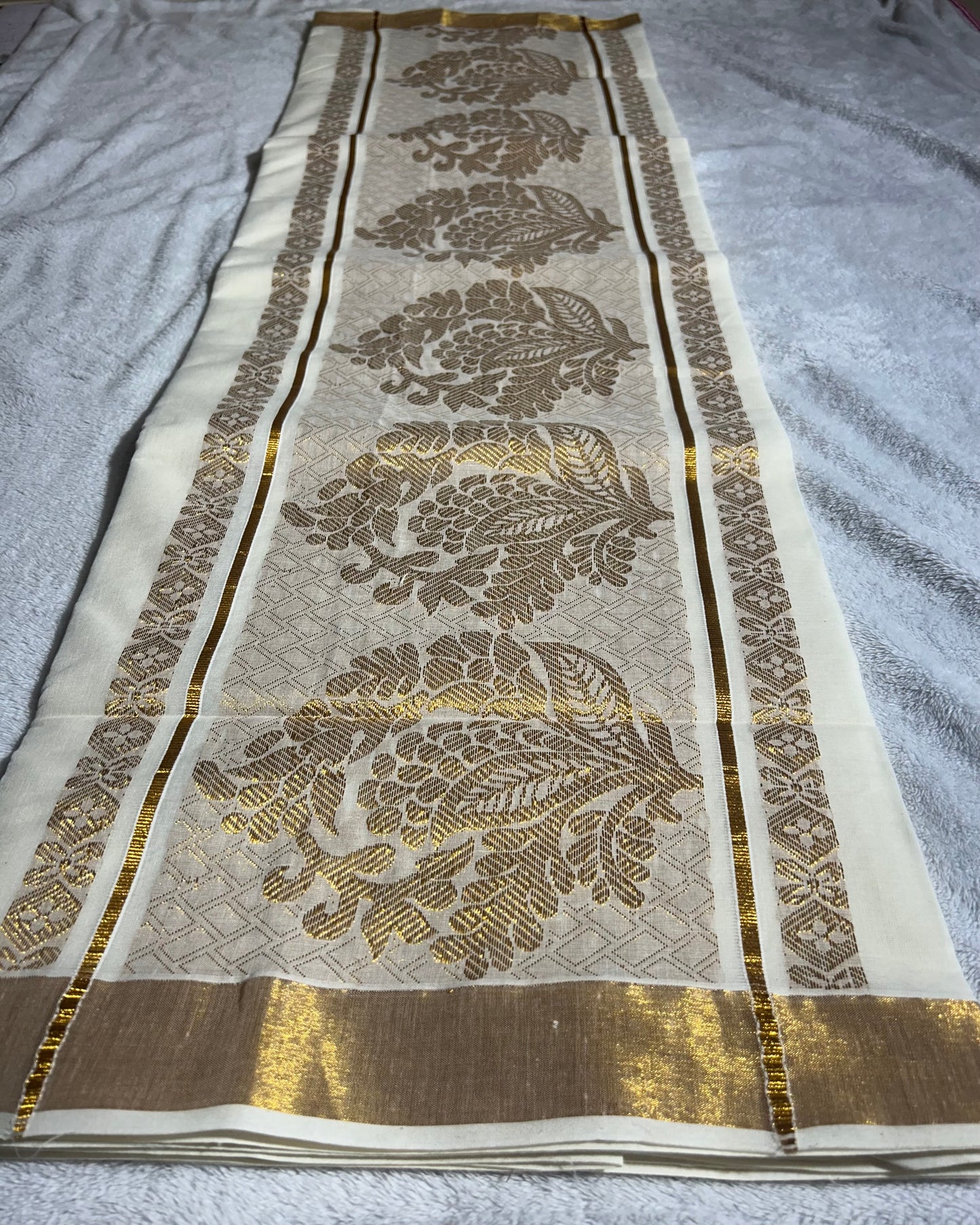 Onam special collection Kerala saree with Rich Pallu with Leaf design and with blouse