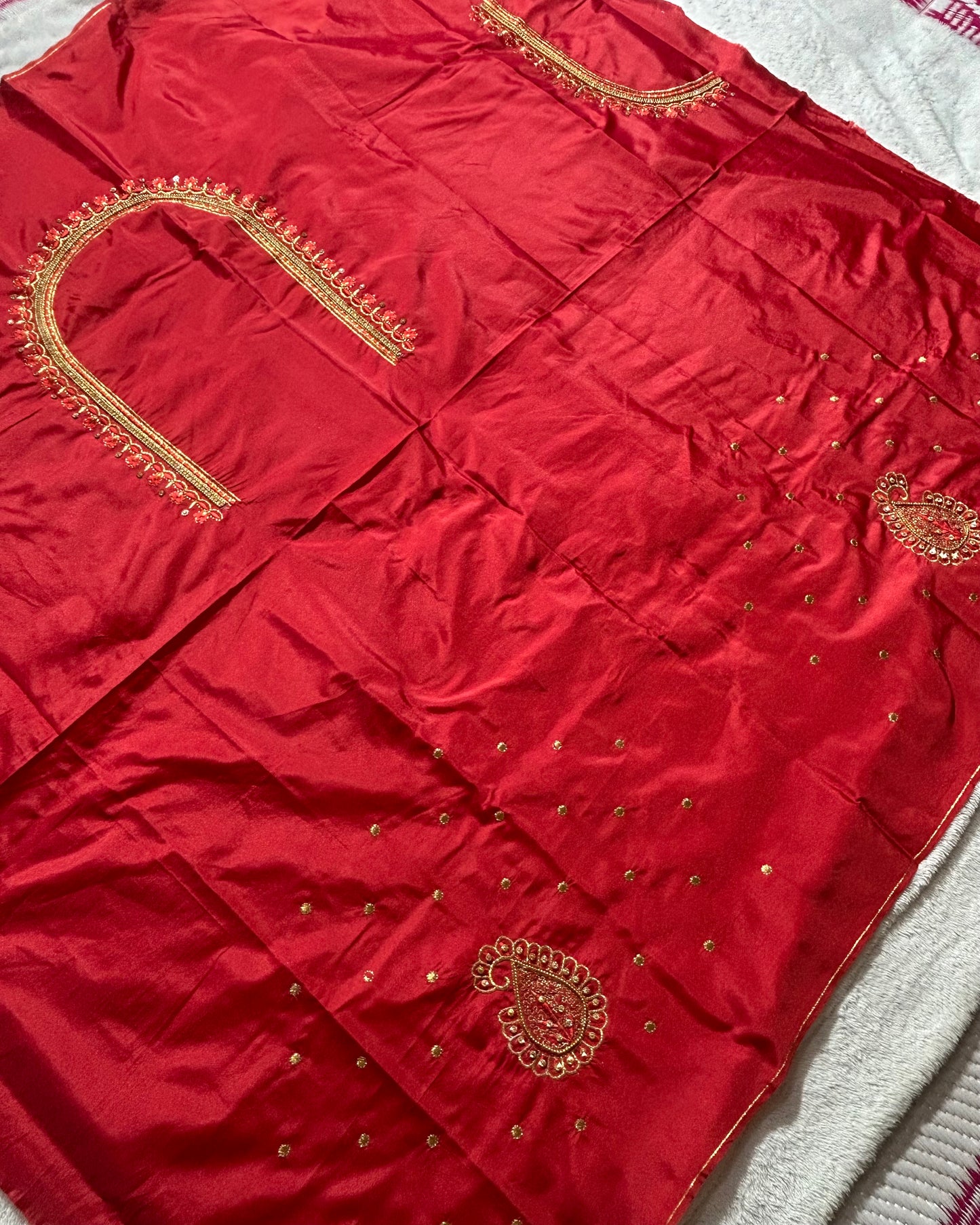 Silk Blouse material with work - Red