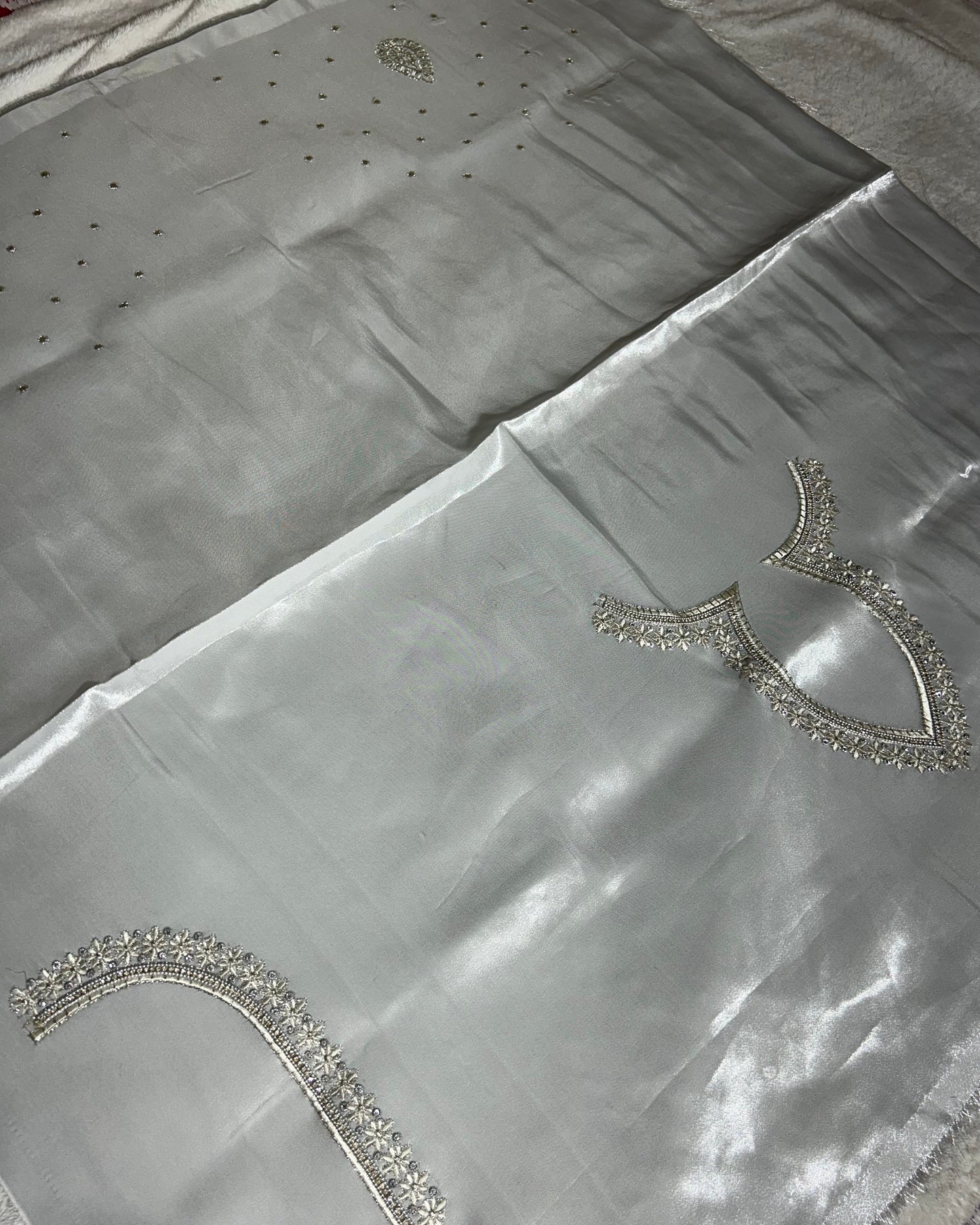 Silk blouse material with work - silver