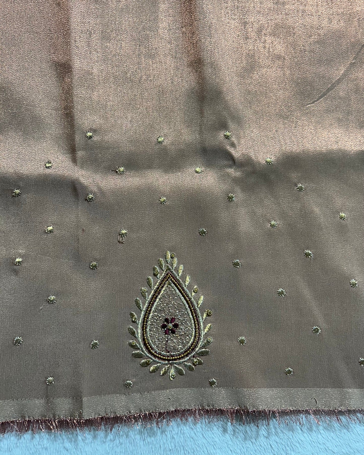 Silk Blouse Material with work- Bronze