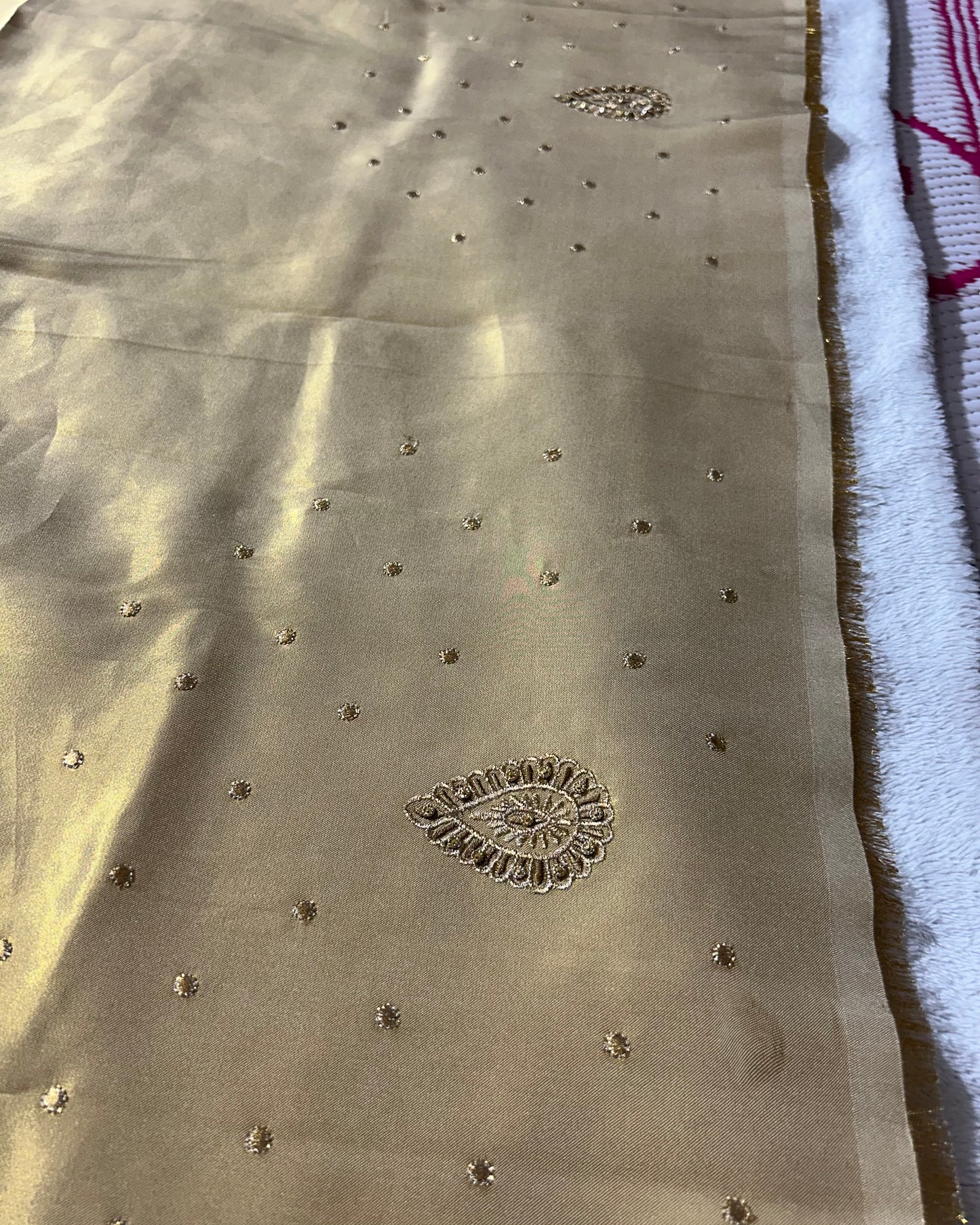 Silk Blouse material with work - Golden