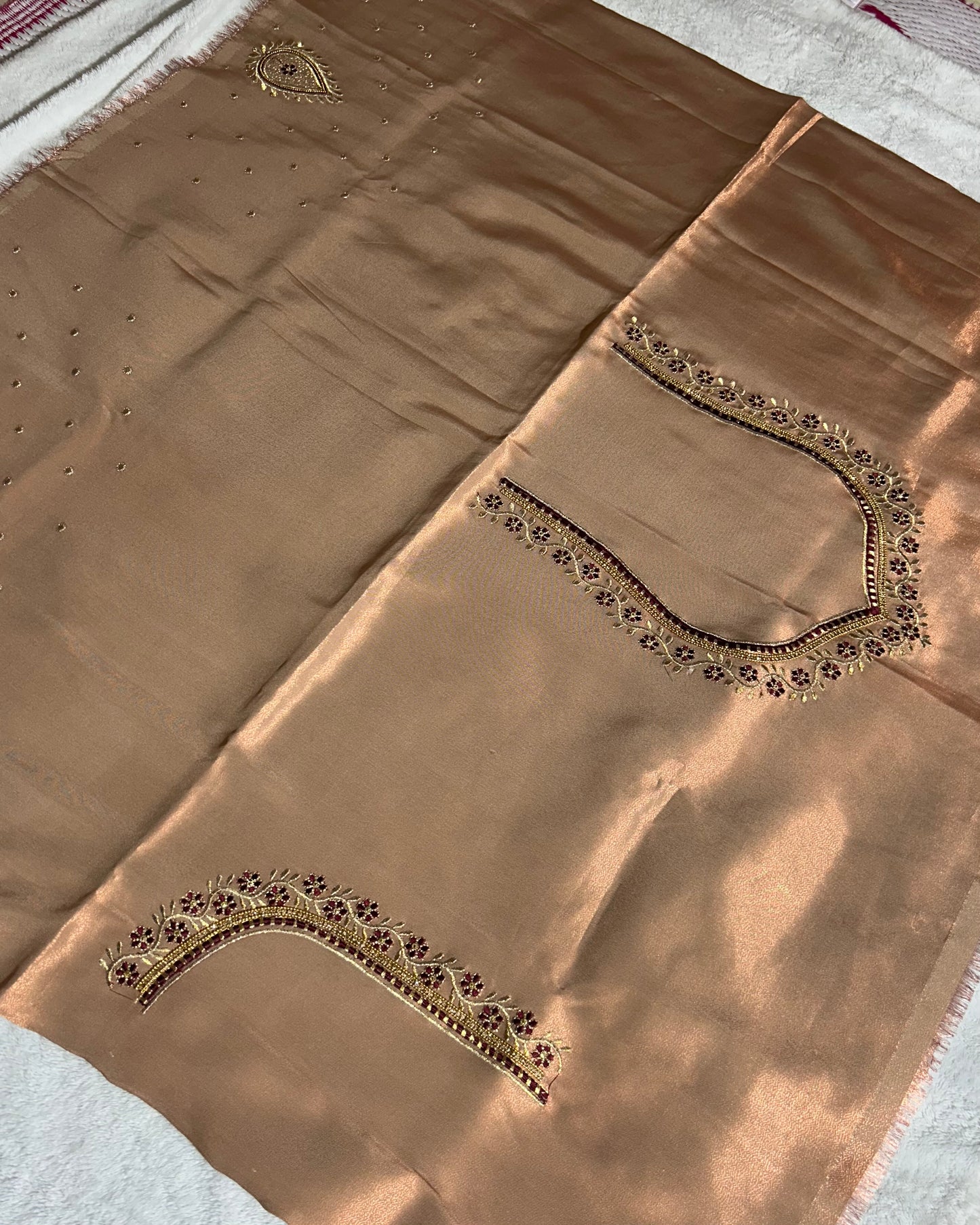 Silk Blouse Material with work- Bronze