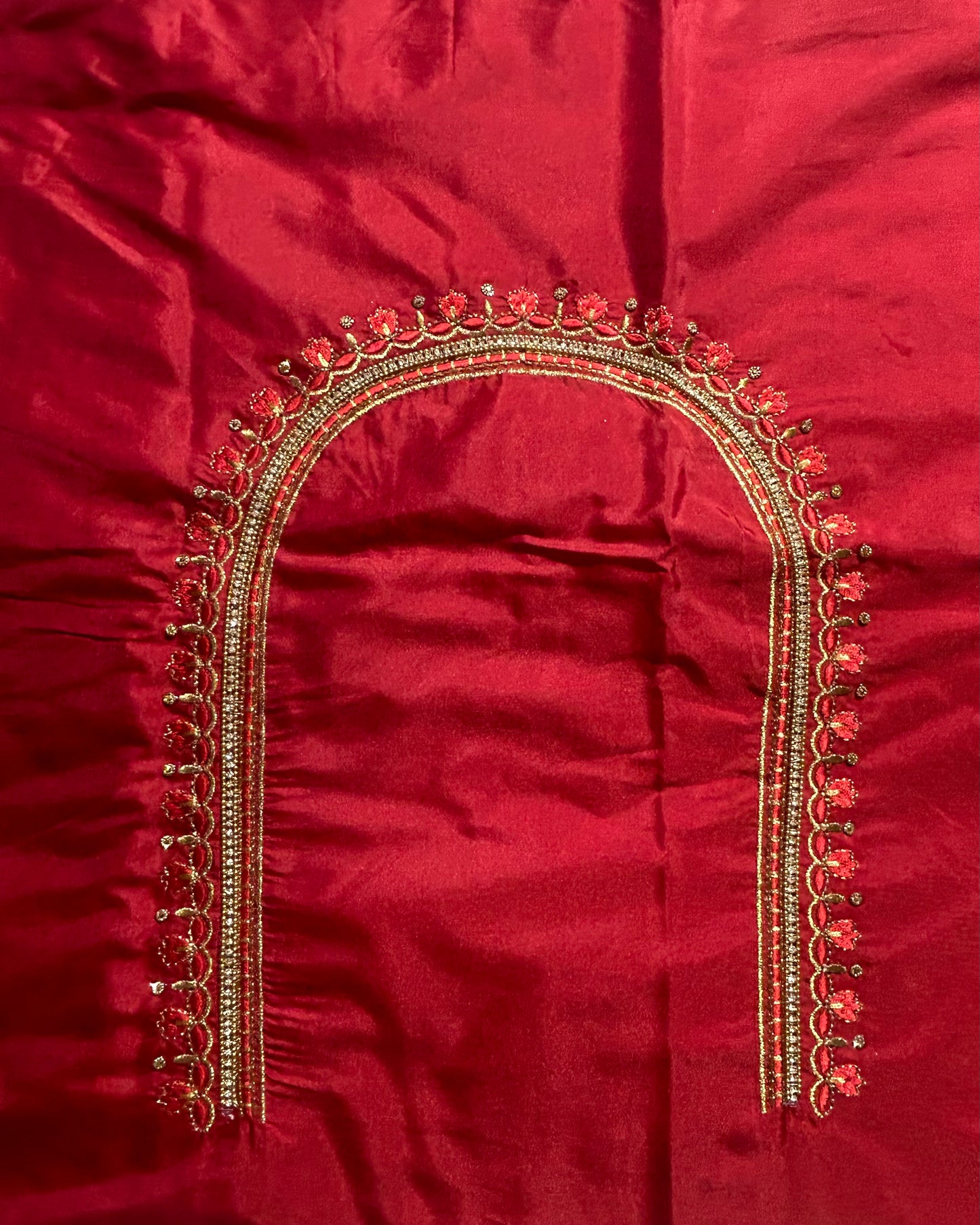 Silk Blouse material with work - Red