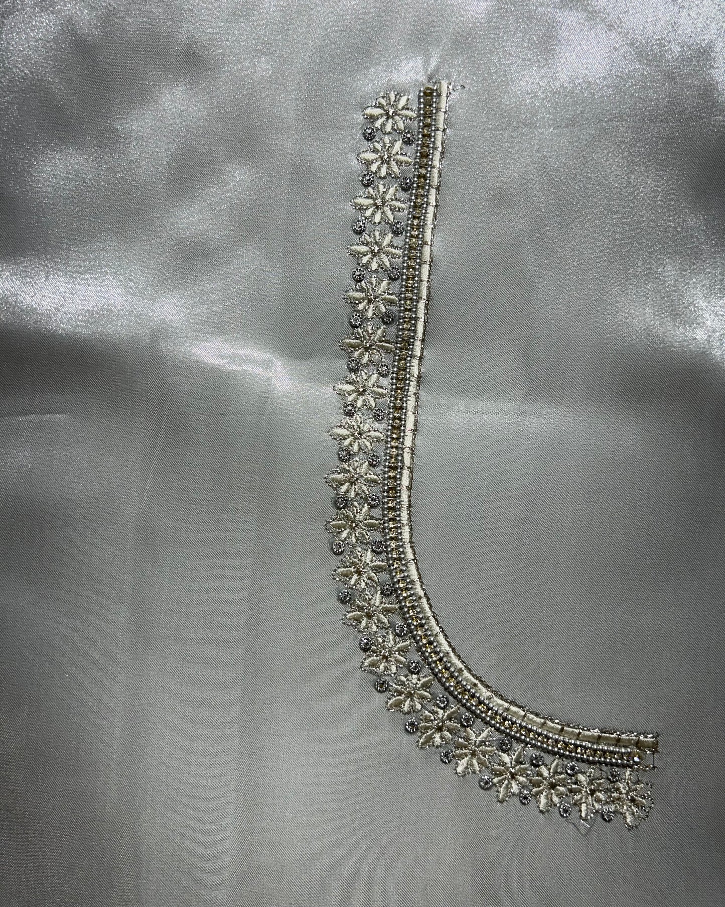 Silk blouse material with work - silver