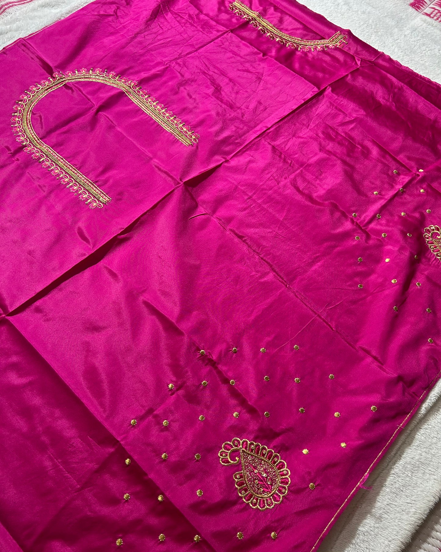 Silk Blouse material with work-Pink