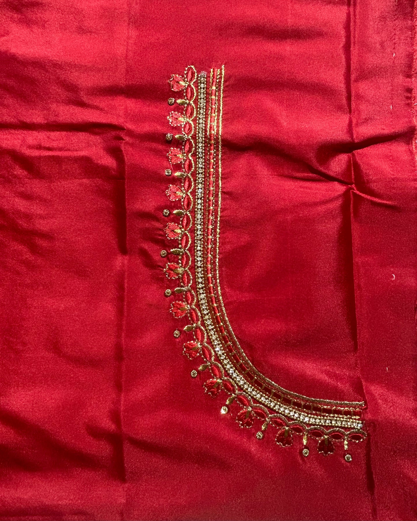 Silk Blouse material with work - Red