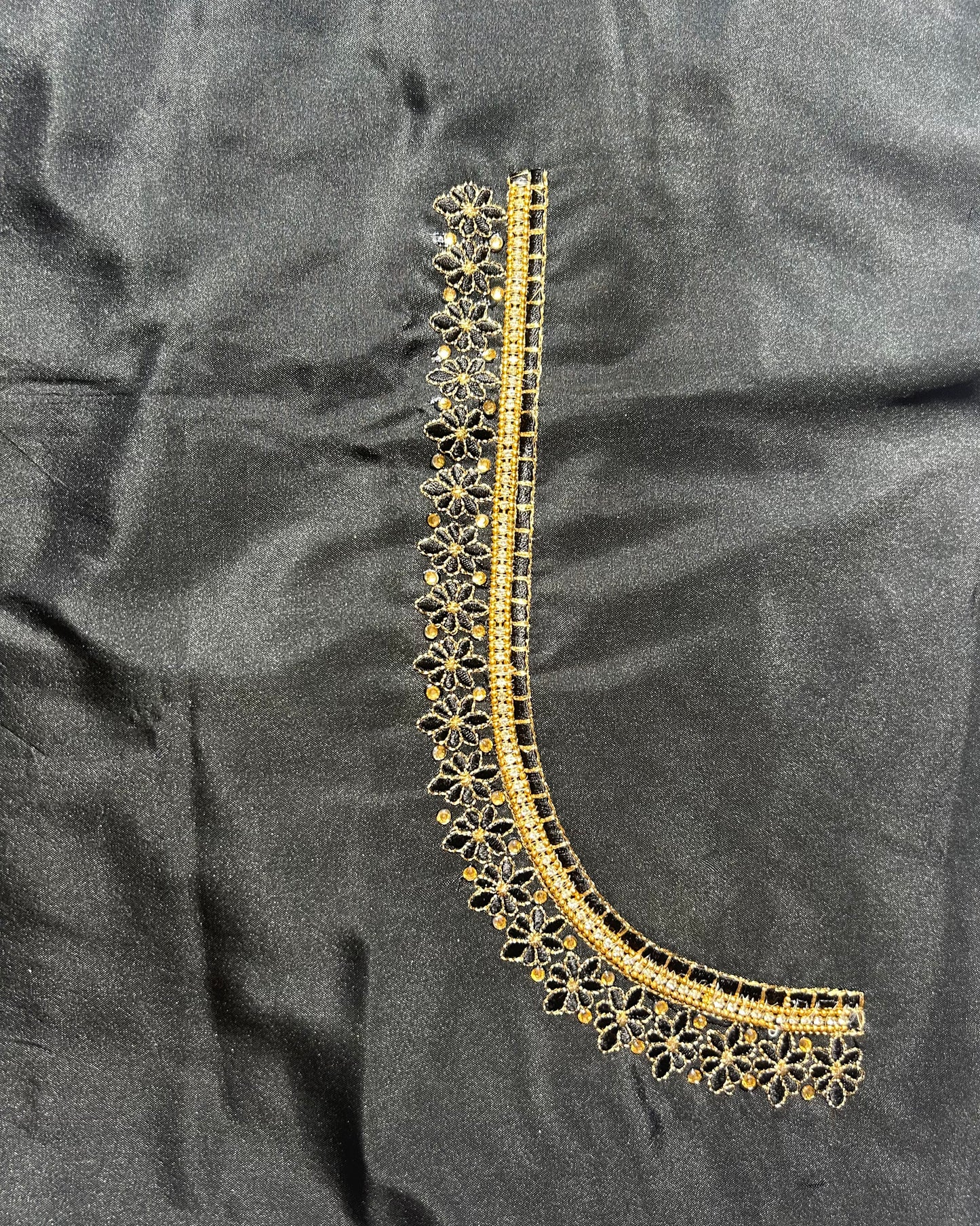 Silk blouse material with work - Black