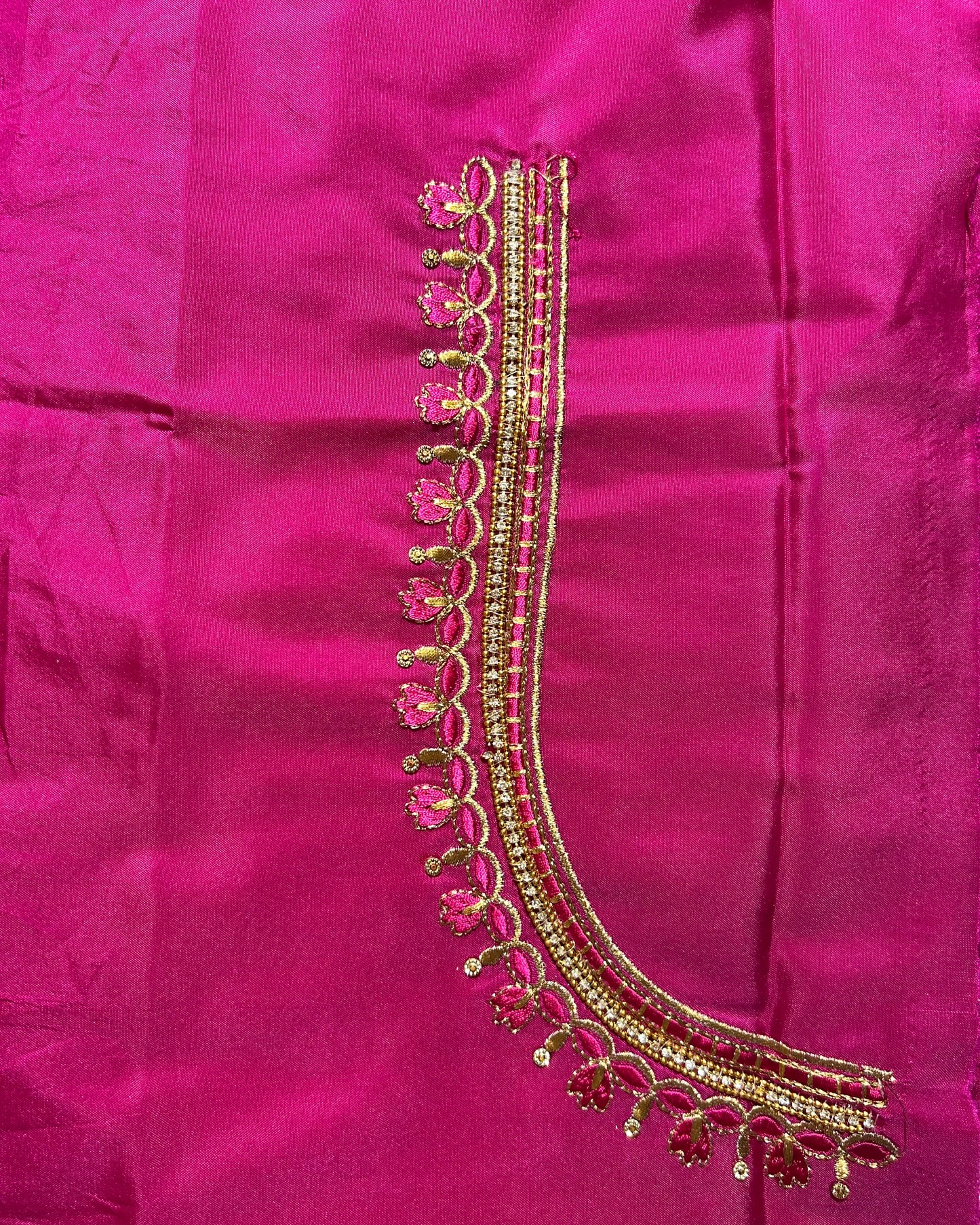 Silk Blouse material with work-Pink
