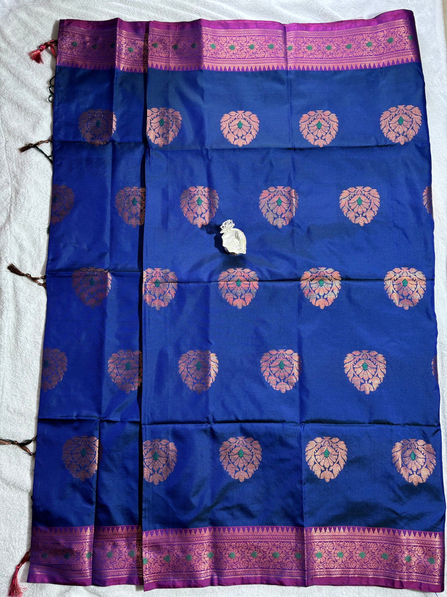 Blue with pink contrast blouse soft silk saree