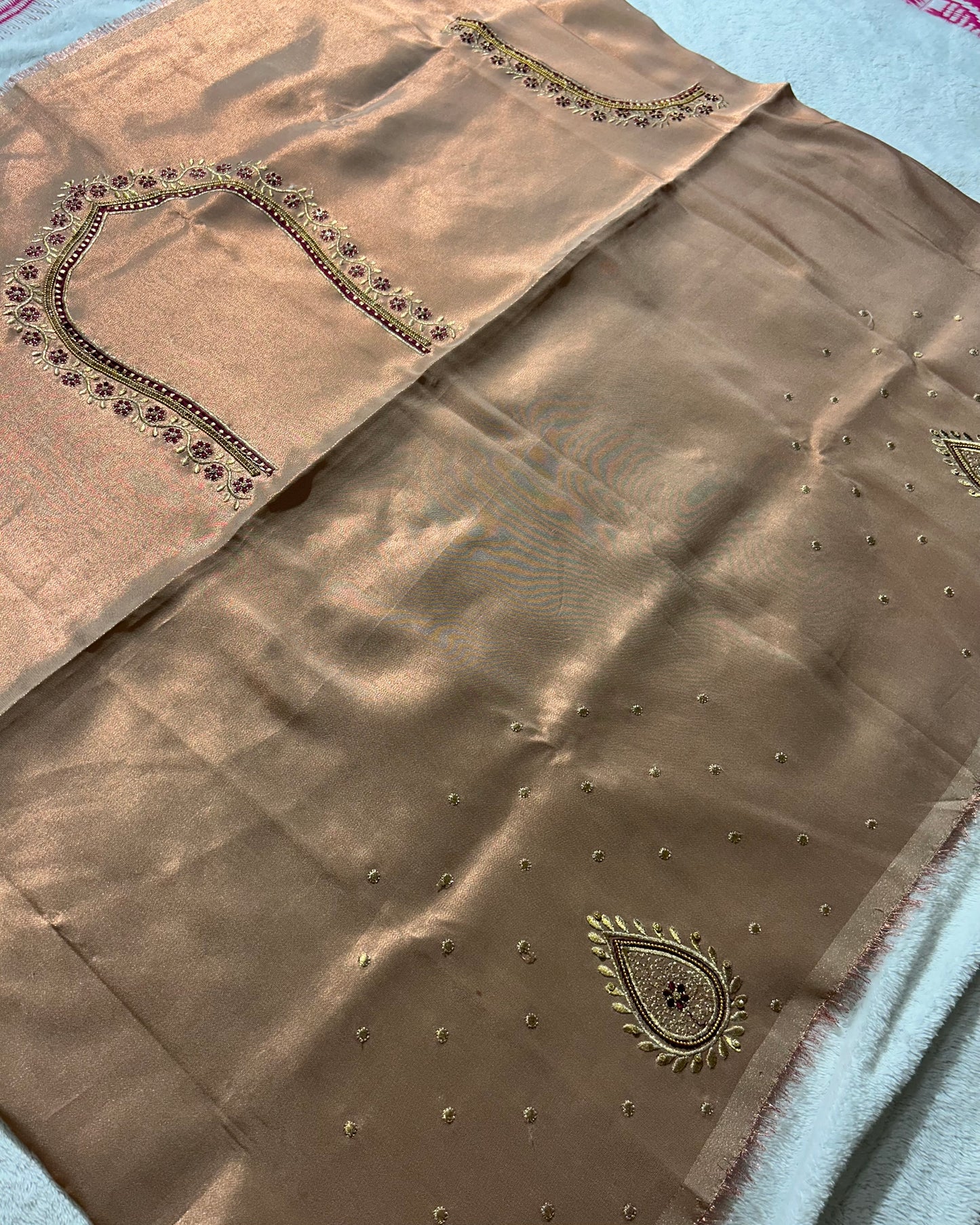 Silk Blouse Material with work- Bronze
