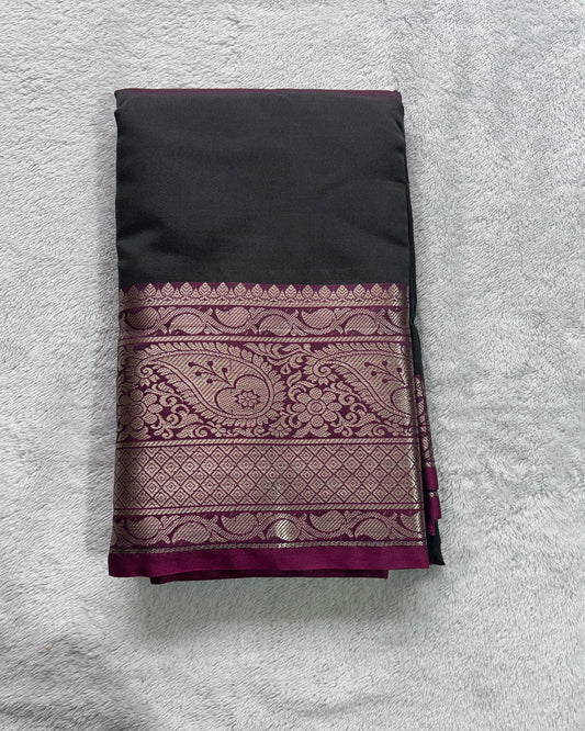 Dark green with Rani pink contrast blouse semi silk saree