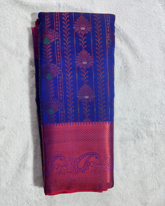 Blue with pink contrast blouse semi silk saree