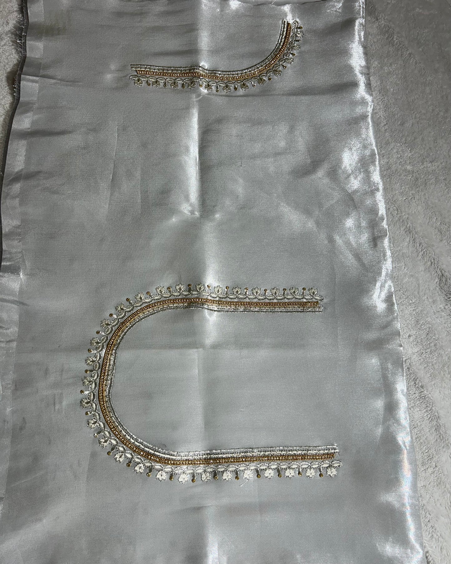 Silk Blouse material with work - silver