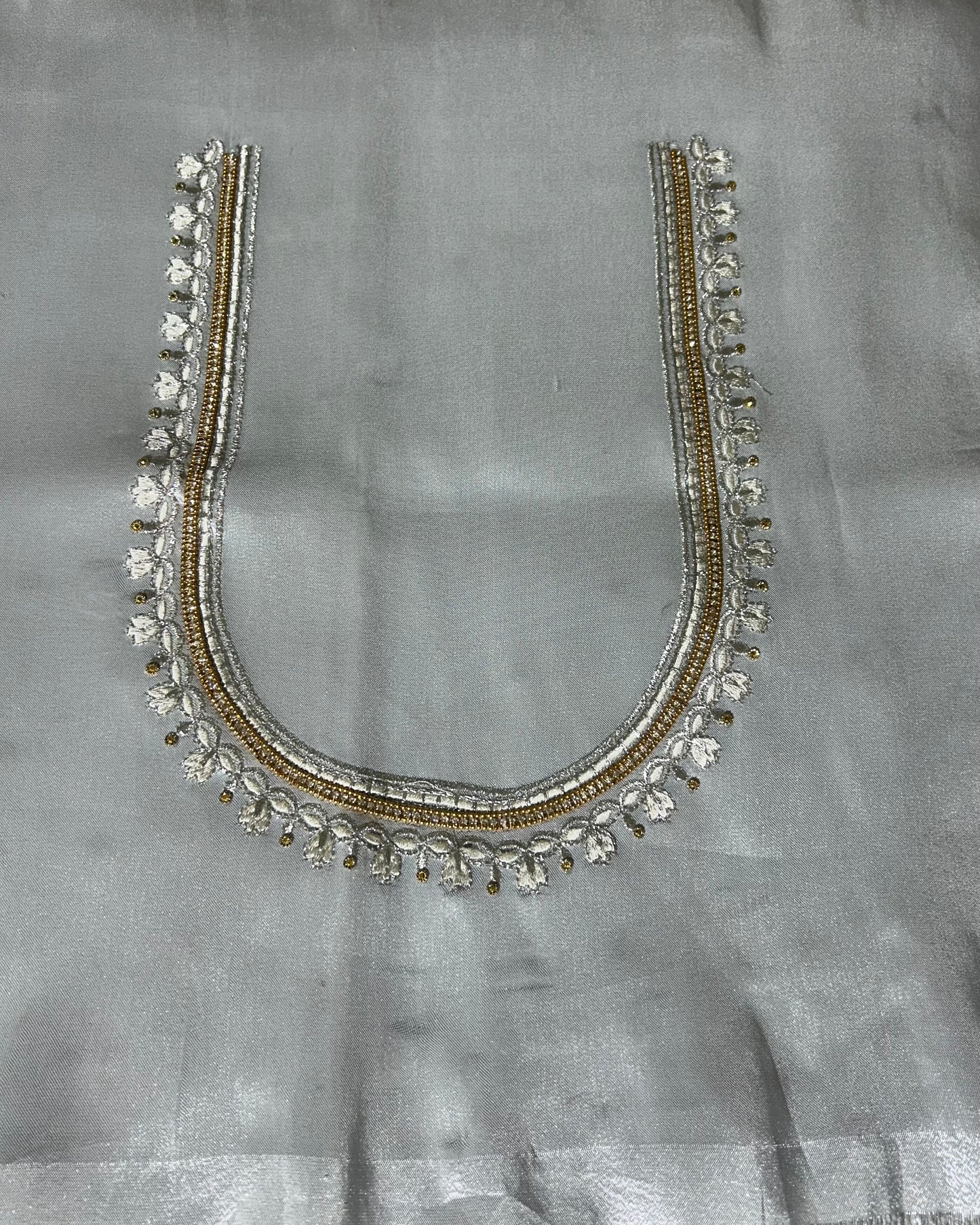 Silk Blouse material with work - silver
