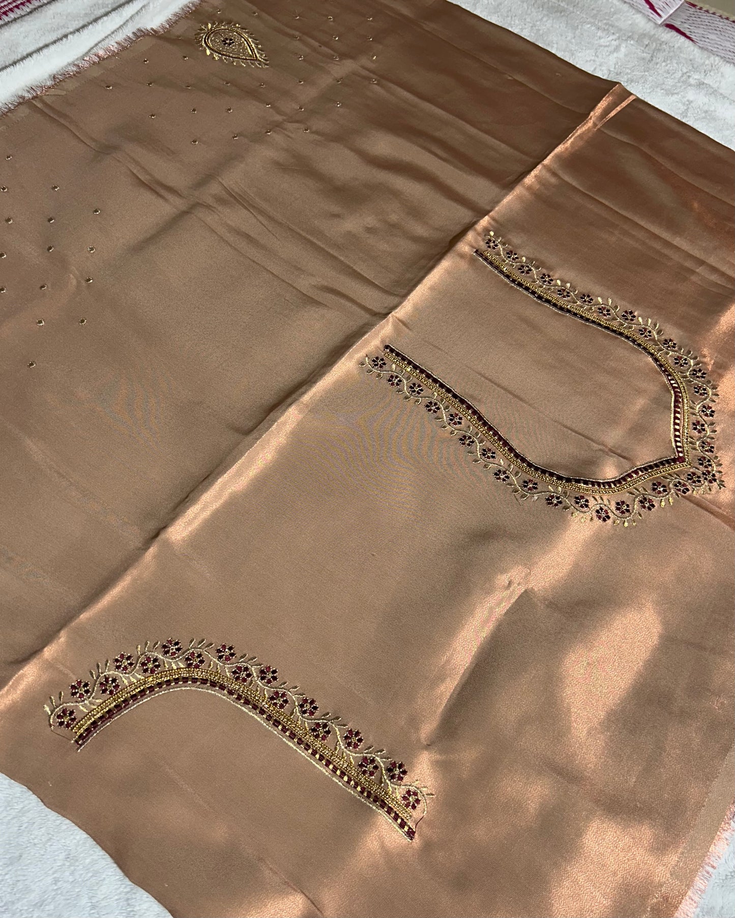 Silk Blouse Material with work- Bronze