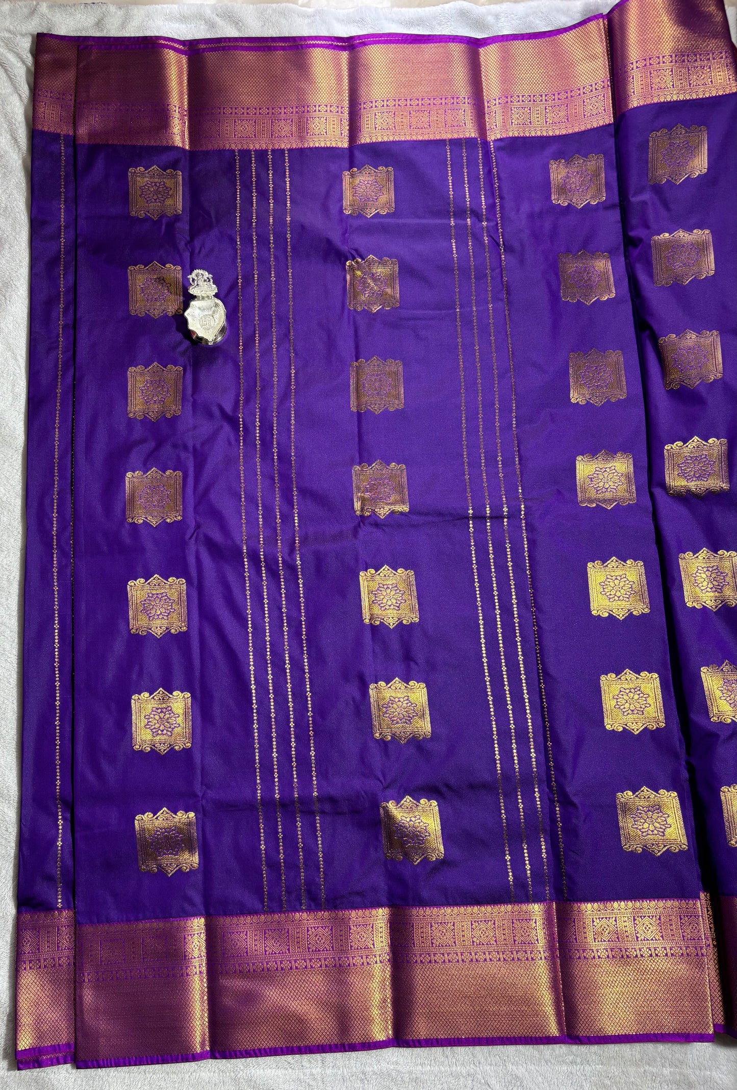Purple with Pink contrast blouse Kanchipuram handloom soft silk saree