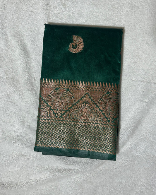 Bottle green banaras silk saree with self blouse