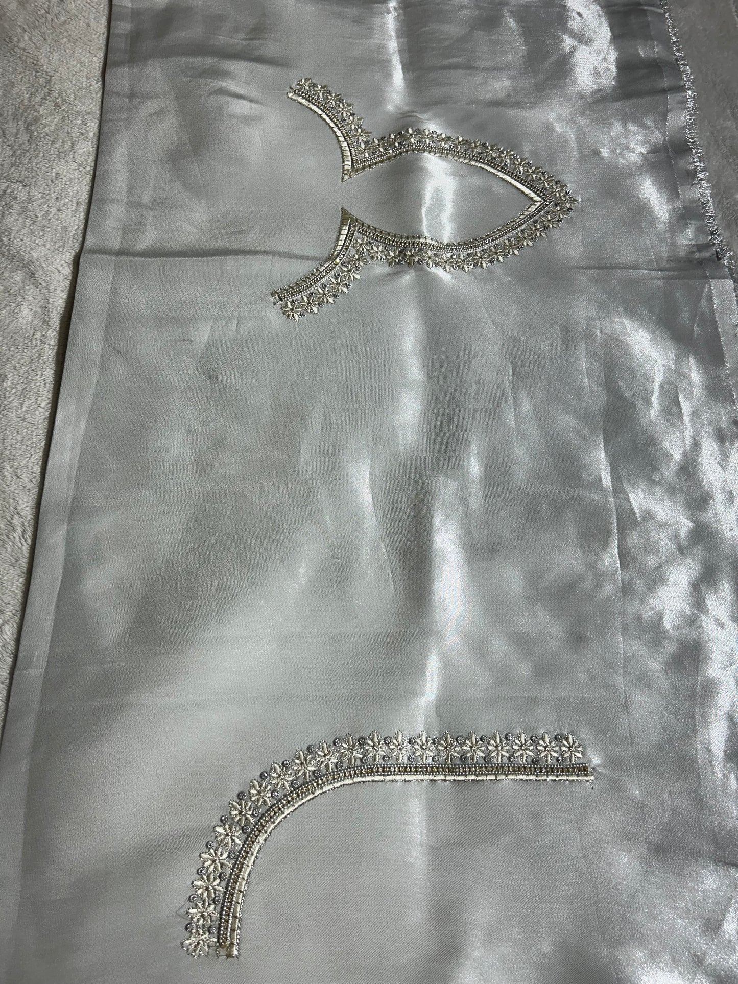 Silk blouse material with work - silver