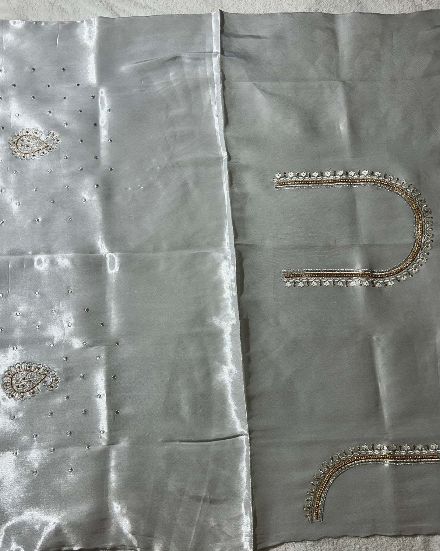 Silk Blouse material with work - silver