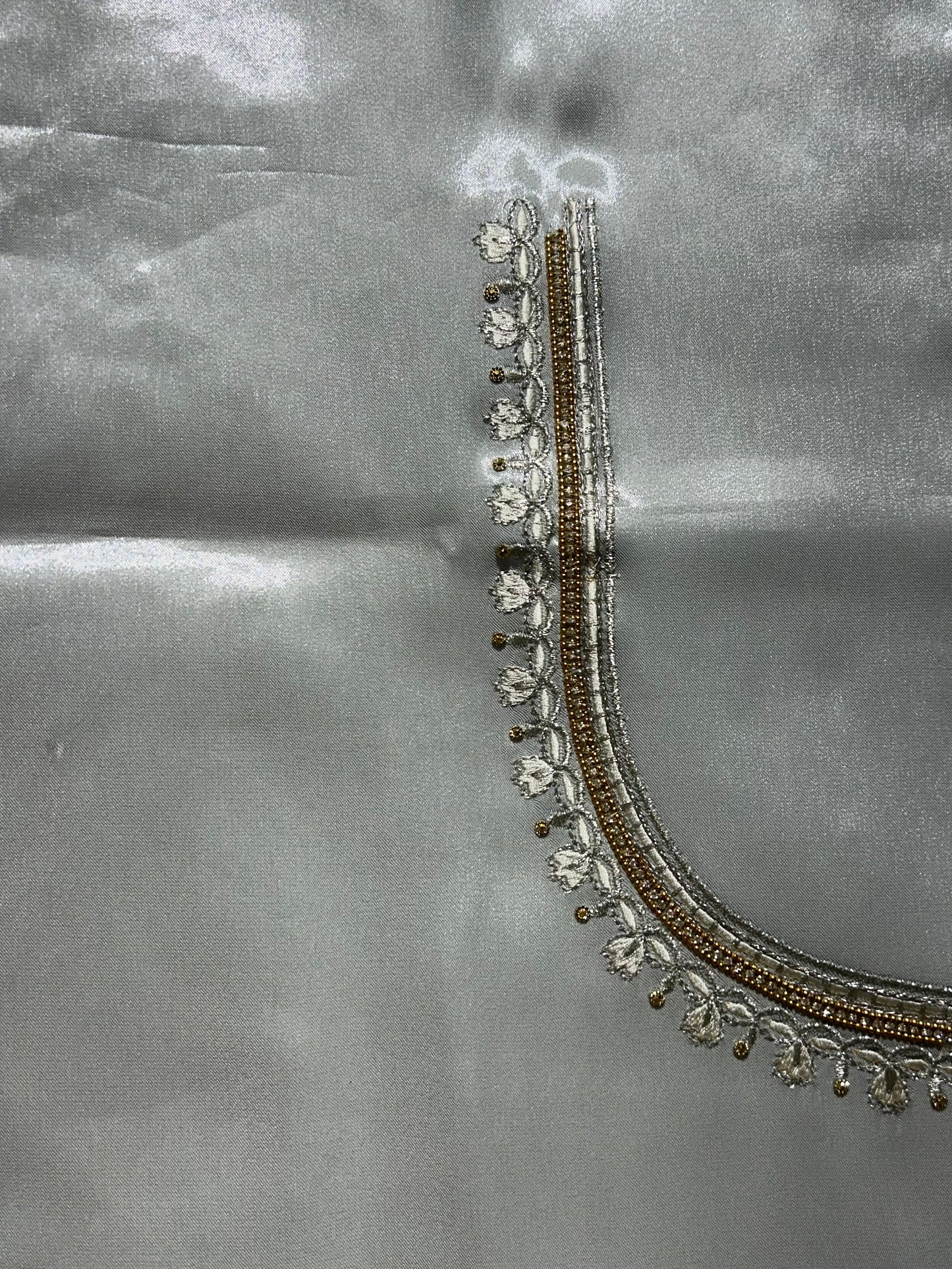 Silk Blouse material with work - silver