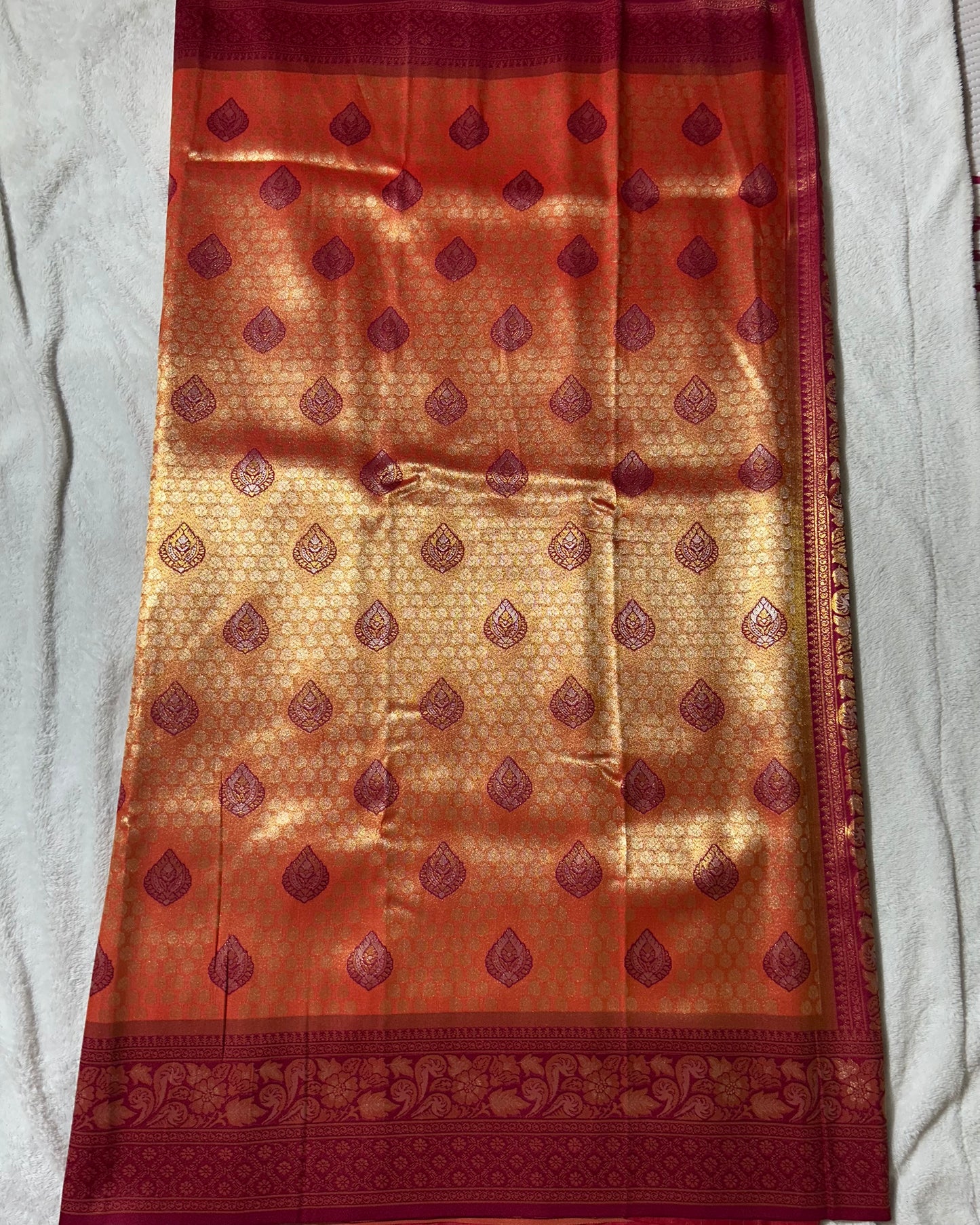 Orange with Pink Banaras Kanchipuram silk saree