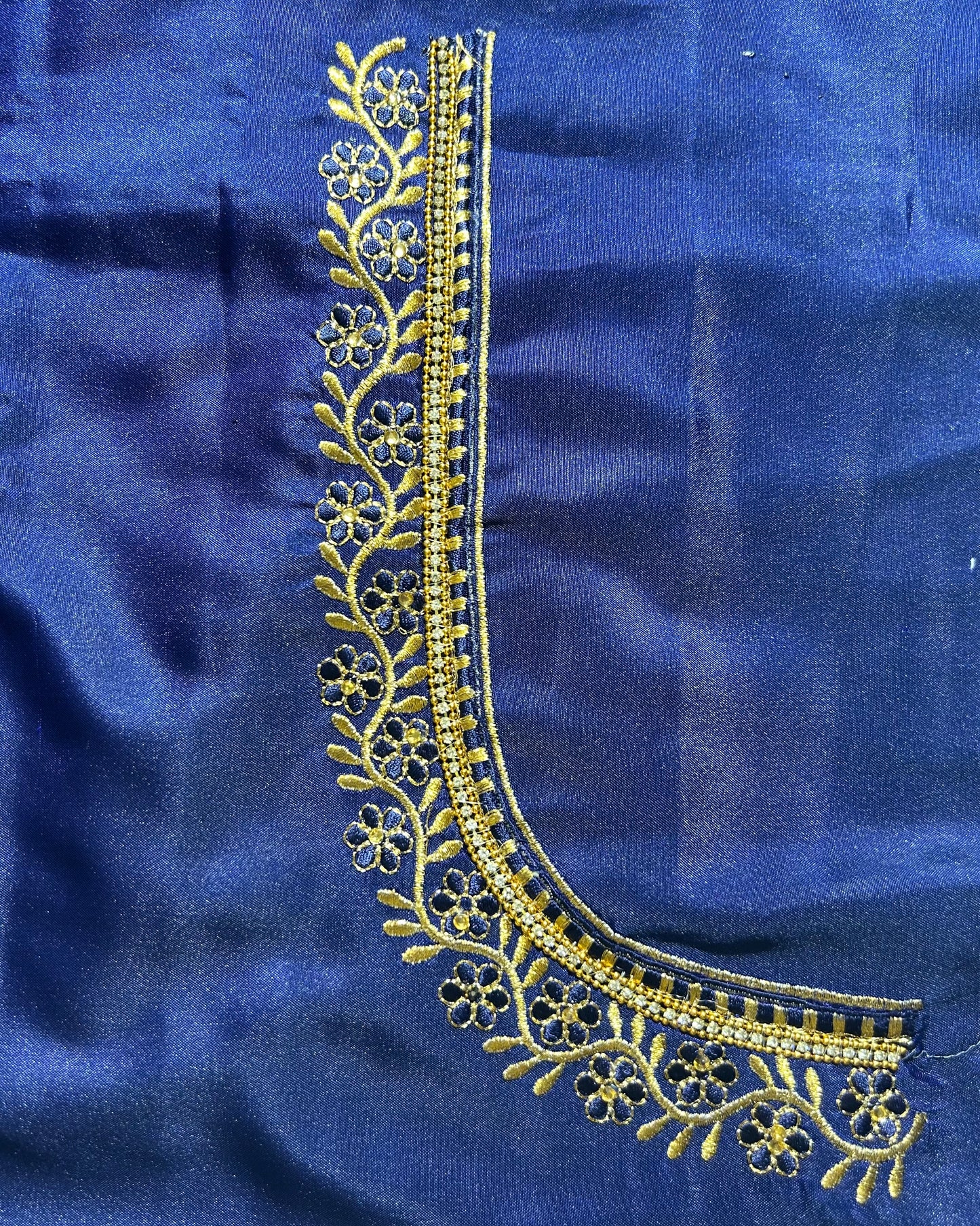 Silk Blouse Material with work - Navy Blue