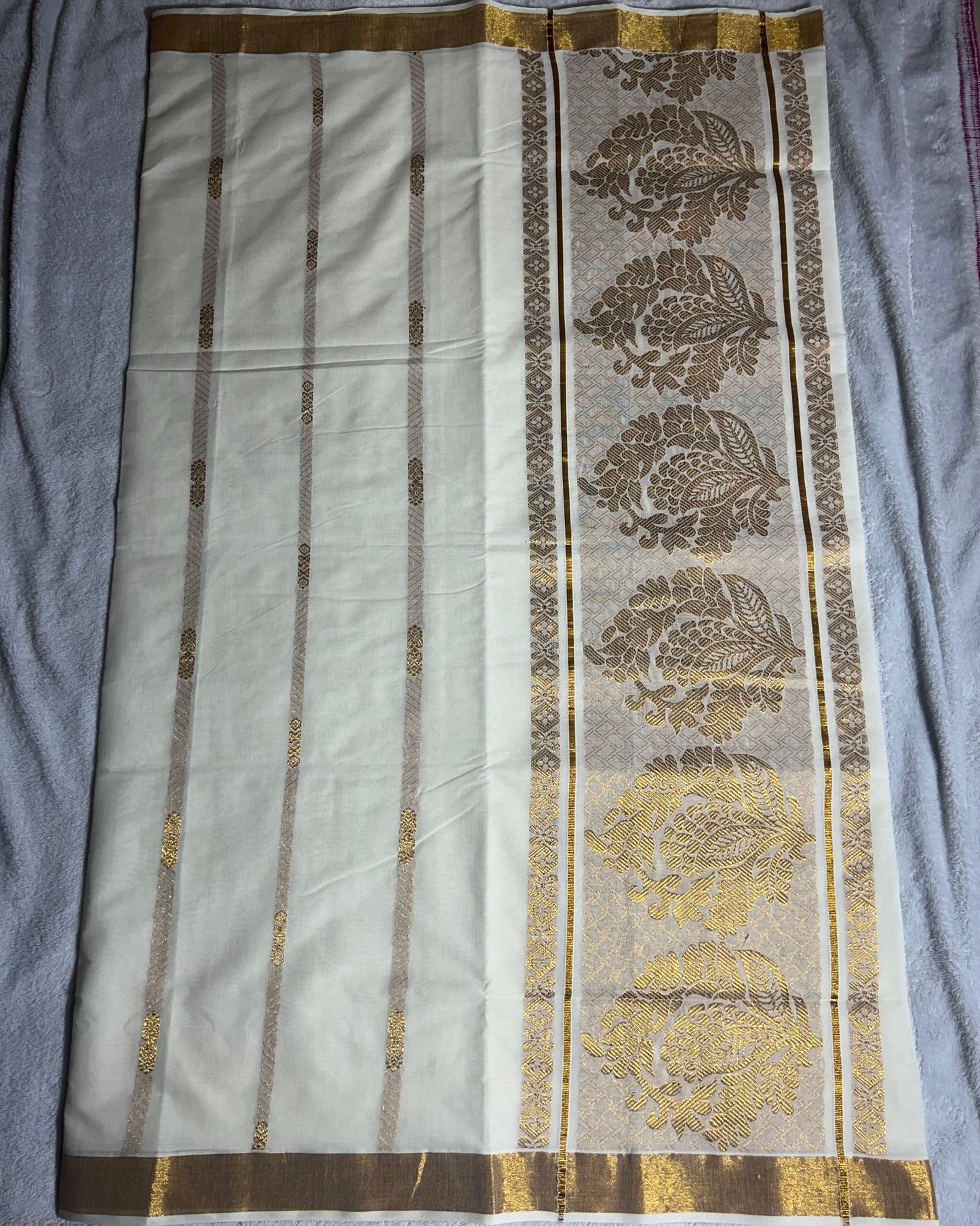 Onam special collection Kerala saree with Rich Pallu with Leaf design and with blouse