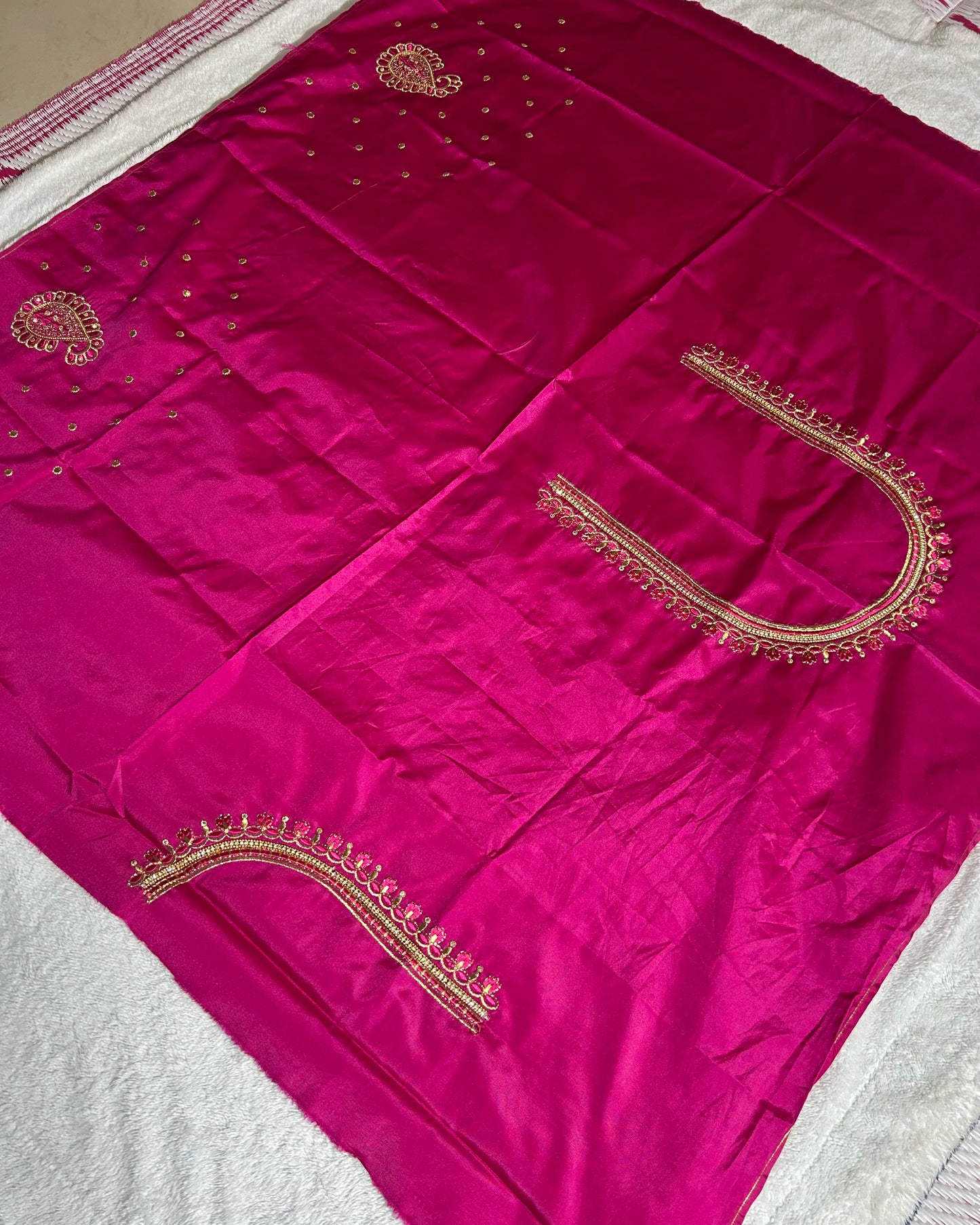 Silk Blouse material with work-Pink