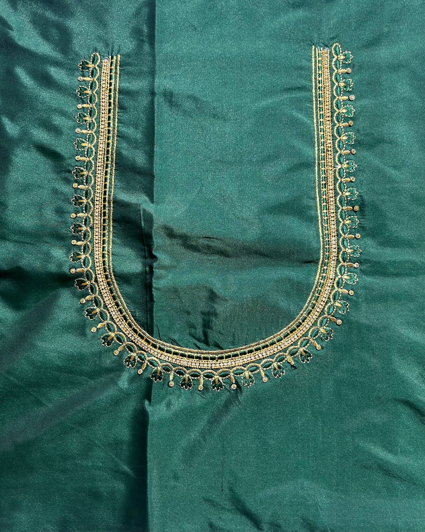 Silk Blouse material with work - Green