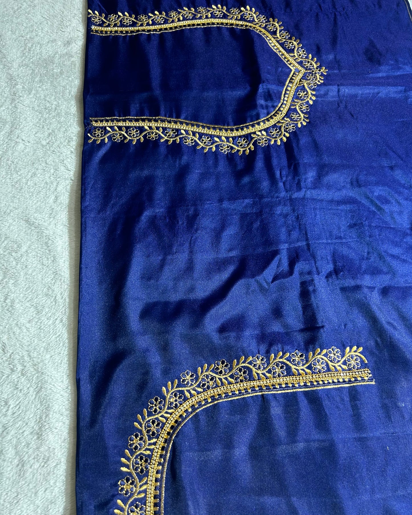 Silk Blouse Material with work - Navy Blue