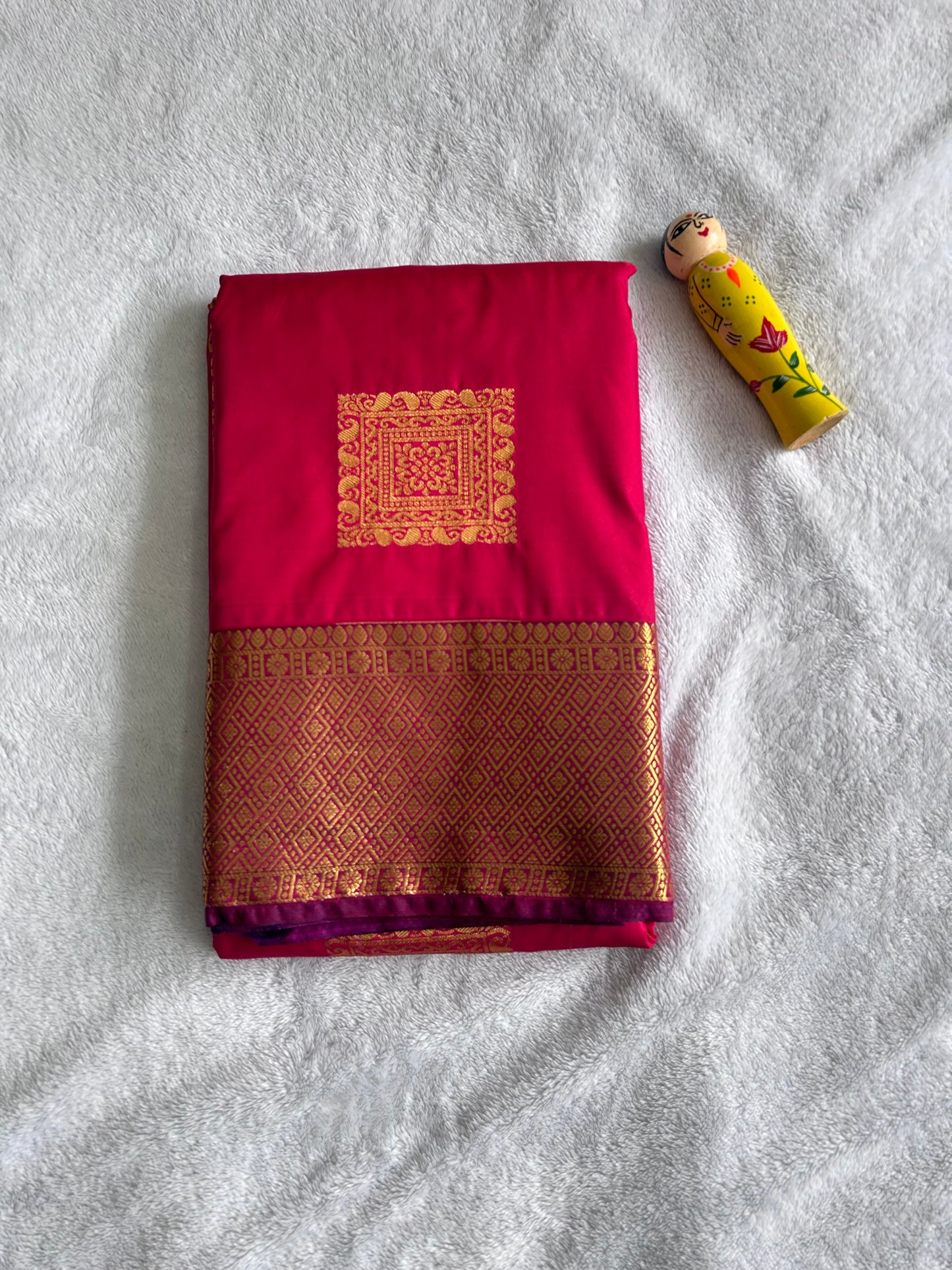 Red with Purple blouse Kanchipuram handloom soft silk saree