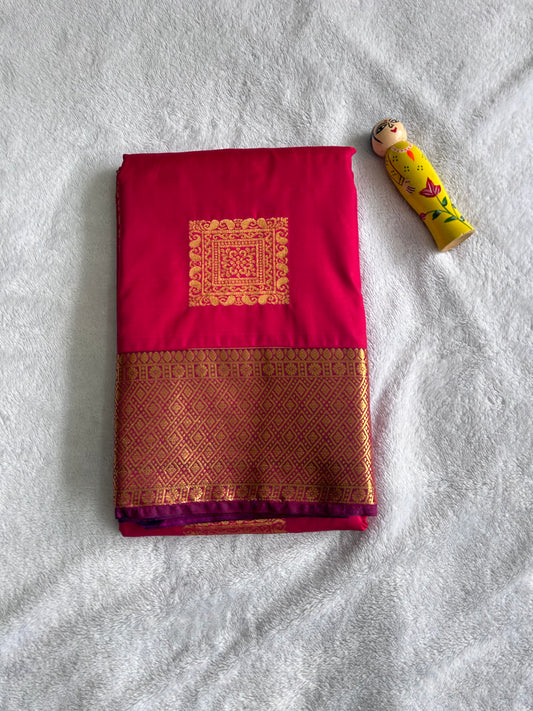 Red with Purple blouse Kanchipuram handloom soft silk saree
