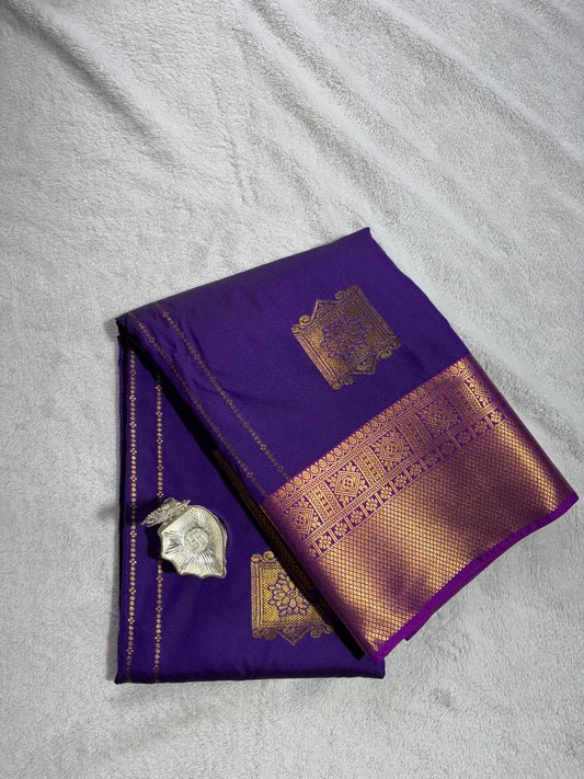 Purple with Pink contrast blouse Kanchipuram handloom soft silk saree