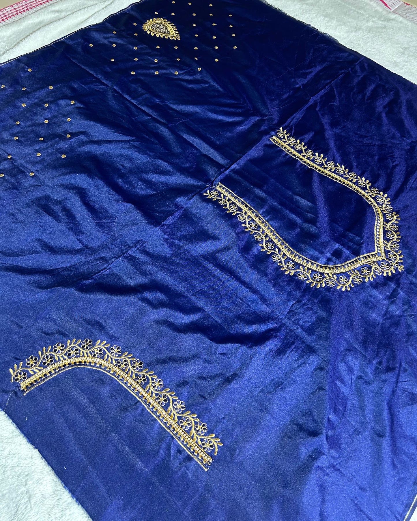 Silk Blouse Material with work - Navy Blue