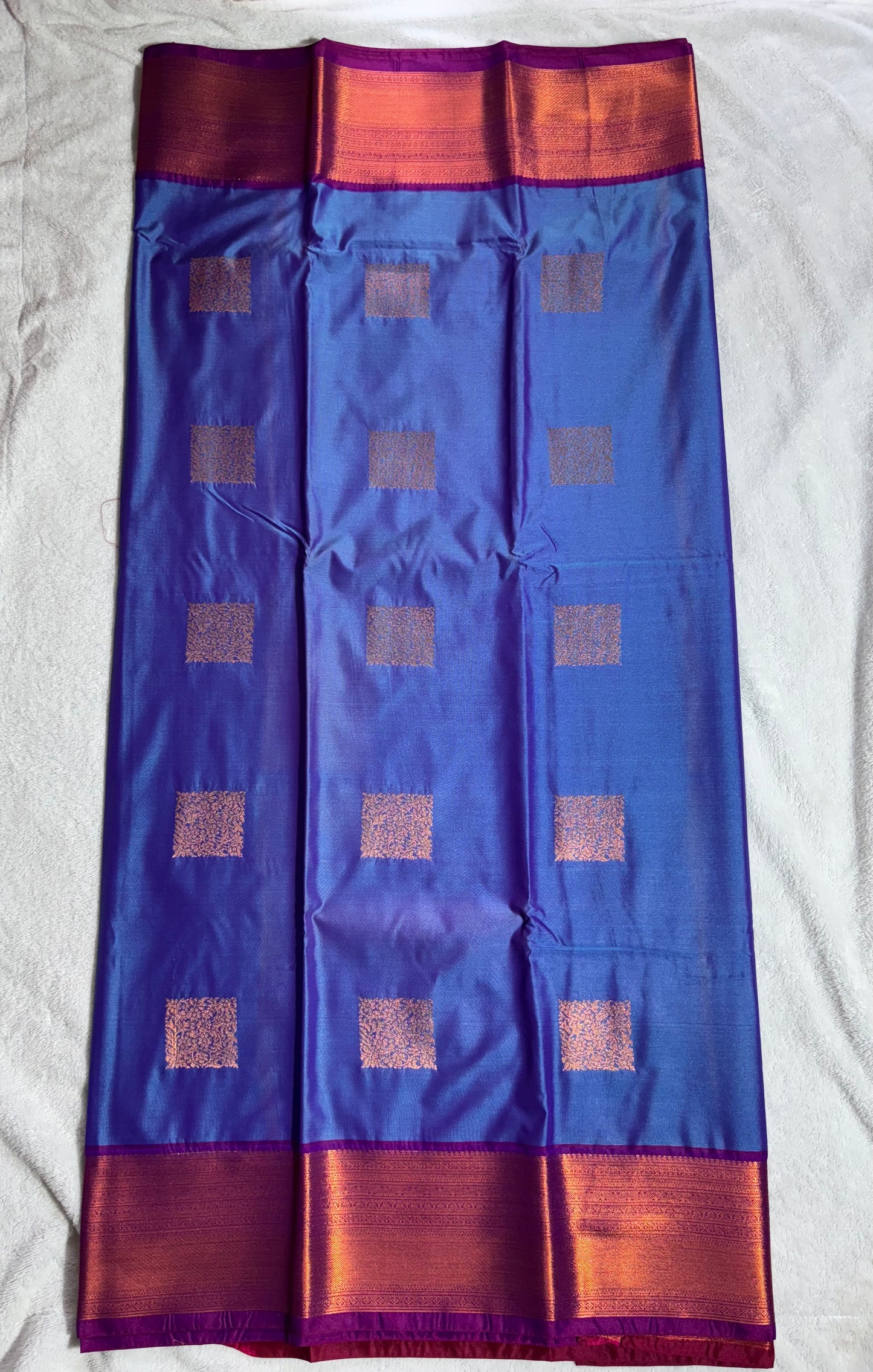 Blue with Maroon contrast blouse Kanchipuram handloom soft silk saree