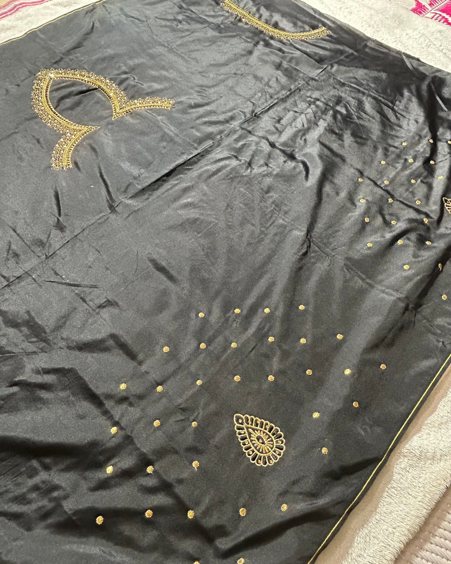 Silk blouse material with work - Black