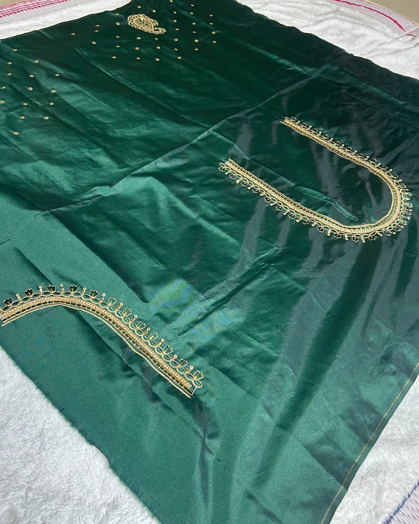 Silk Blouse material with work - Green